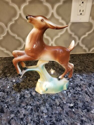 Vintage Stewart McCulloch California Art Pottery Porcelain Leaping Deer Figurine