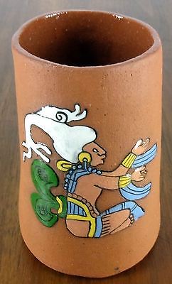 El Salvador Aztec Red Clay Pottery Mug Hand Painted & Thrown 1 Of 2