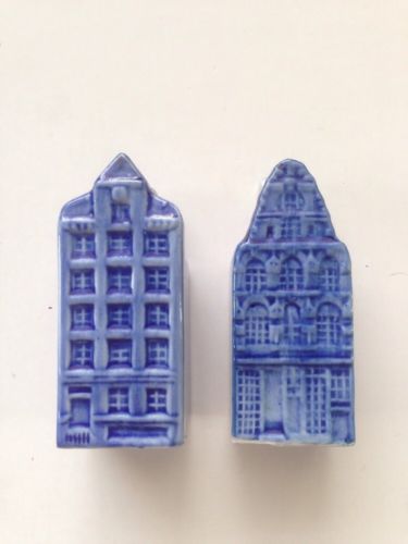 VINTAGE Delft Blue Hand painted Canal House Salt Pepper Shakers 647 DELFTS Klm