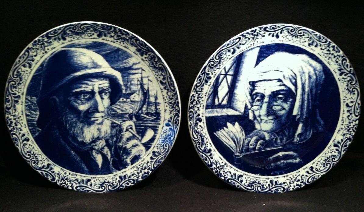 Delft Blue Plates Lot ~ Belgium ~ The Fisherman & Wife ~ Boch la Souviere Delfts