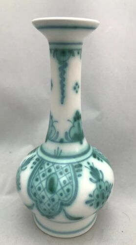 Vintage signed Royal Delft De Porceleyne Fles Delvert Green Bottle Vase 5.5