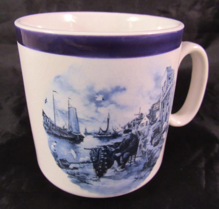 Ter Steege BV Delft Blauw Cup Handpainted Holland Dated 1984 Fisherman Boats