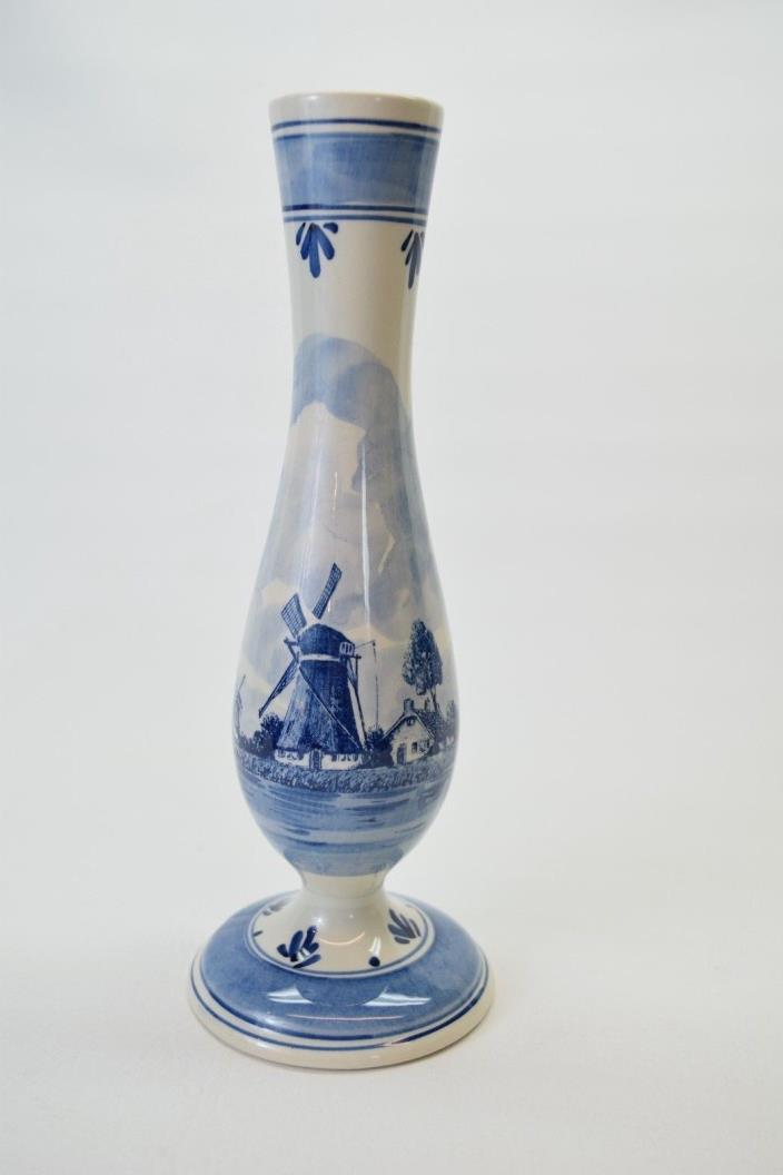 Delft Blue Vase 9 3/4inches tall Windmill Sailboat.