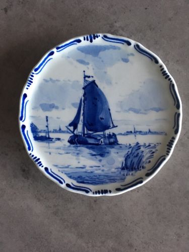 Blue Delft Vintage Plate, Signed Holland Sailboat De Porceleyne Fles, Antique