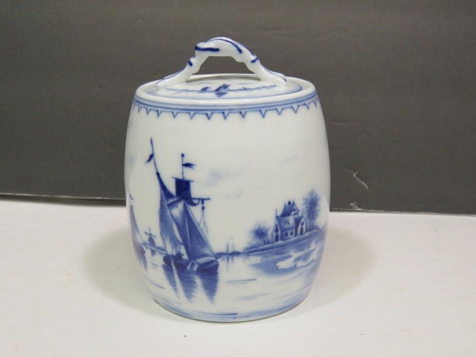 Antique German Delft Covered Tea Jar 5