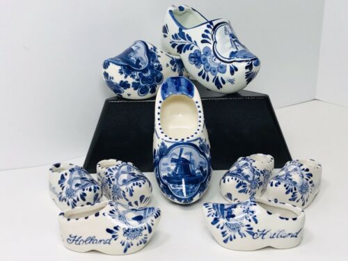 Vintage Lot Of 10 Delft Ceramic Holland Dutch Clog Shoe Collectible Ashtray