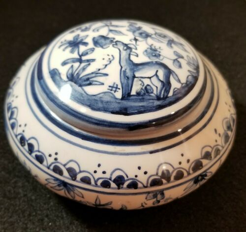 Vintage delft blue Pottery Hand Painted Lidded Box Signed