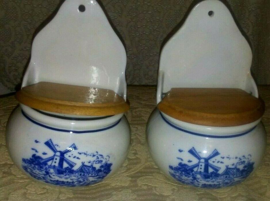 2 Porcelain Delft Teleflora Salt Boxes