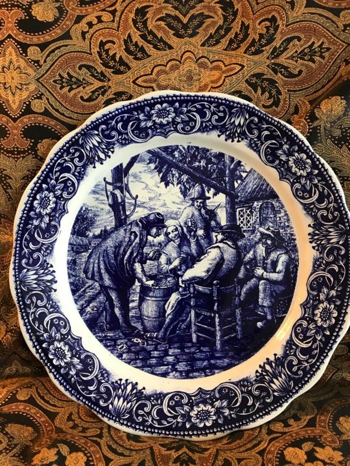 Antique Blue Delft Boch Frère La Louviere Belgium Charger Plate****Villagers****
