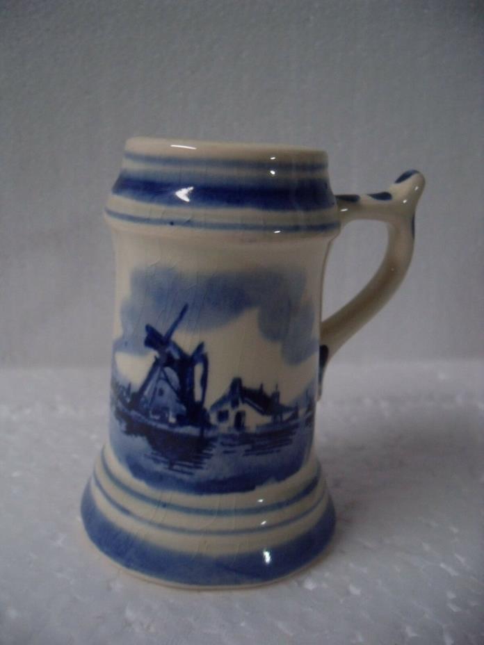 Vintage Small Blue Delfts Hand Painted Ceramic Mug Stein ~ Holland