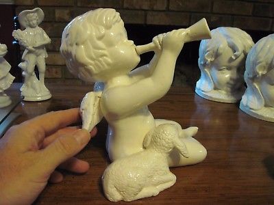 Large (8 inch) Vintage Porcelain Cherub Figurine with Lamb and Horn ESTATE SALE!