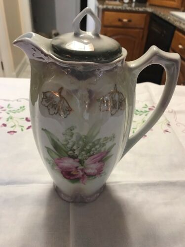 Vintage Bavaria  Chocolate Pot Pink, White Flowers With Grey Tone