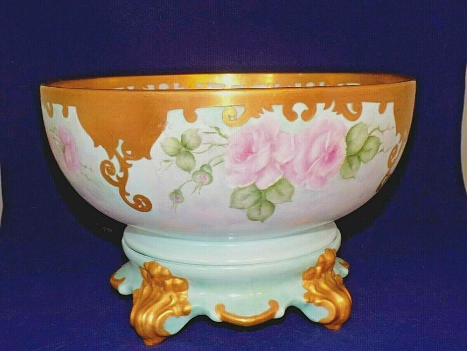 PUNCH BOWL ON STAND--Hand Painted Signed & dated 1961