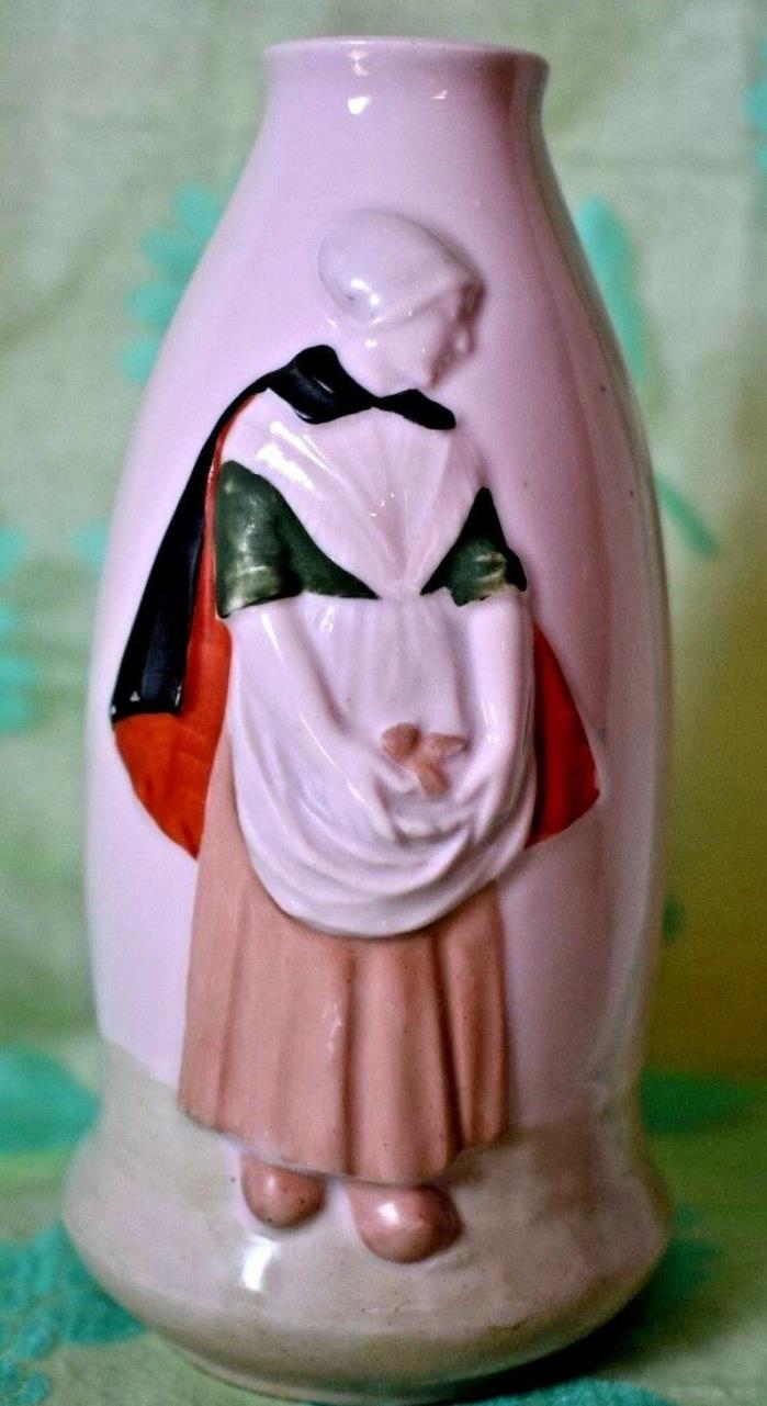 Pink Vase Woman with Cape and Hat Made in Germany almost 6 inches tall vintage