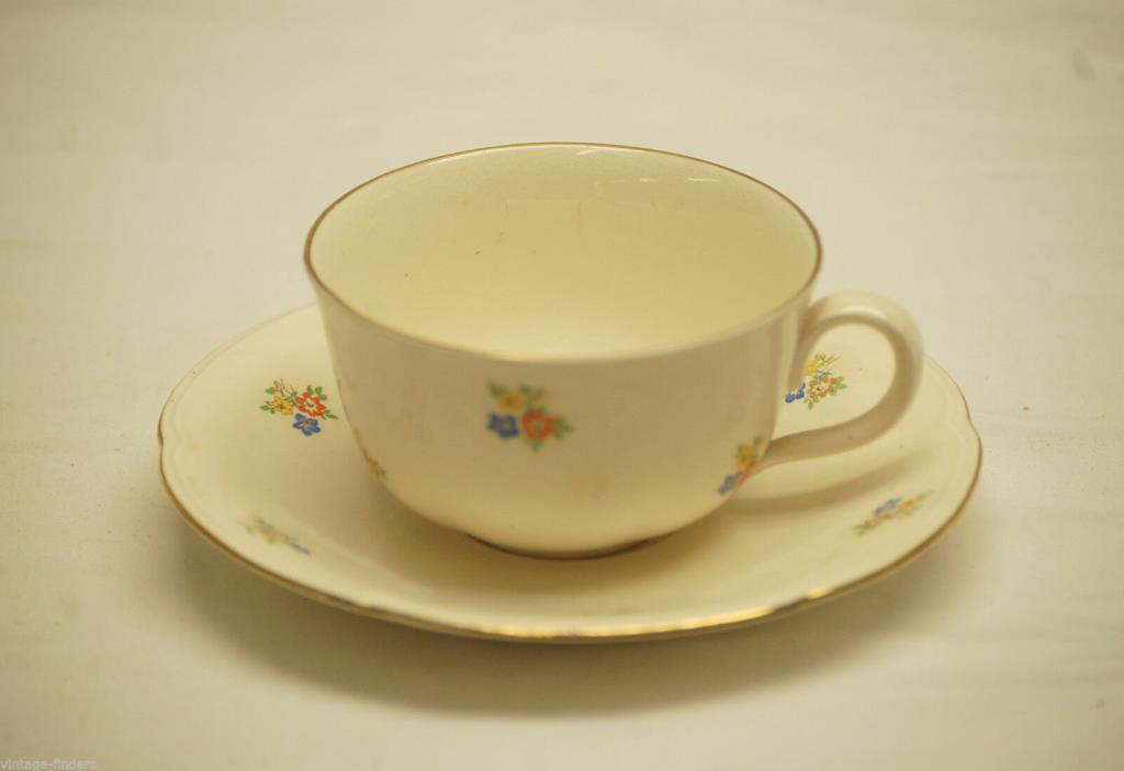 Old Vintage Cup & Saucer Set w Flower Pattern Design & Gold Trim Denmark