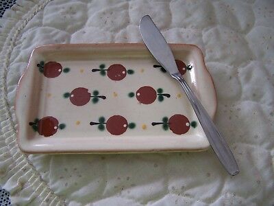Handarbeit H. Steiner Keramik Kiesen Handpainted Butter Plate with knife