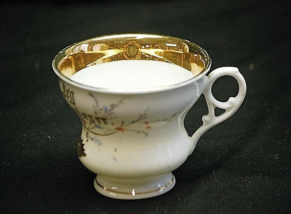Vintage Fancy Tea Cup 24K Gold Gilded Tree Design & German Lettering Gratulerer