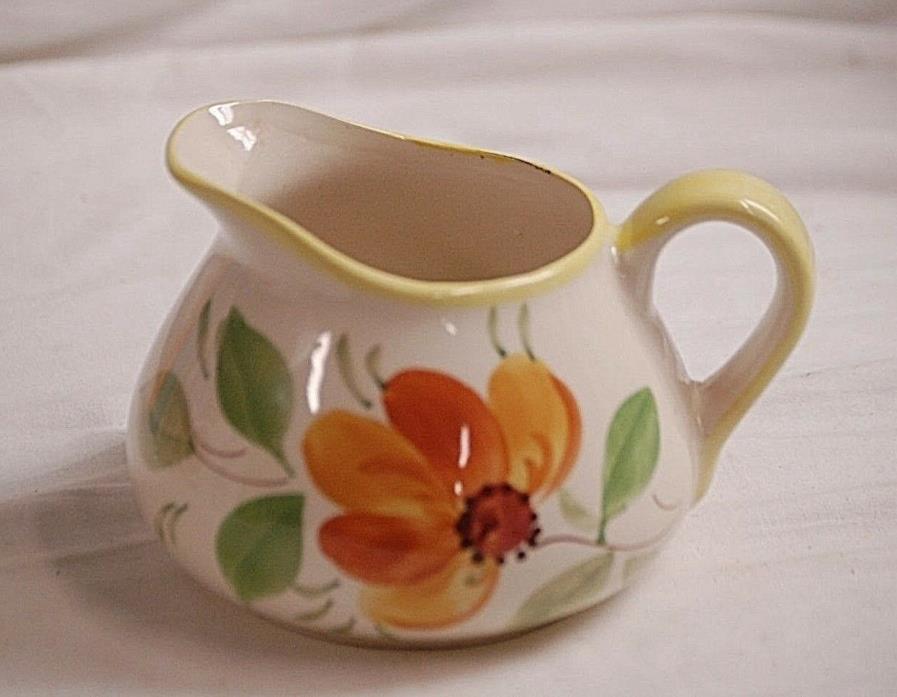 Old Vintage Hand Painted Art Pottery Orange Floral Squat Pitcher P3315 Portugal