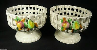 Vintage 2 Porcelain Footed Baskets Compotes Fruit Apple Pear Spain