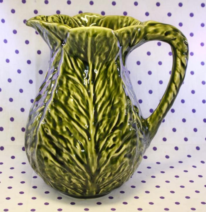 Olfaire 1048 Cabbage Leaf Green Water Tea Pitcher Majolica Made in Portugal 8
