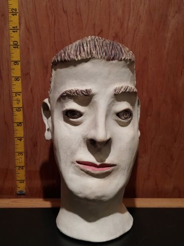Face Mug Jug Folk Art Pottery Handmade Head Signed By Maker UNIQUE! (Shelf8)