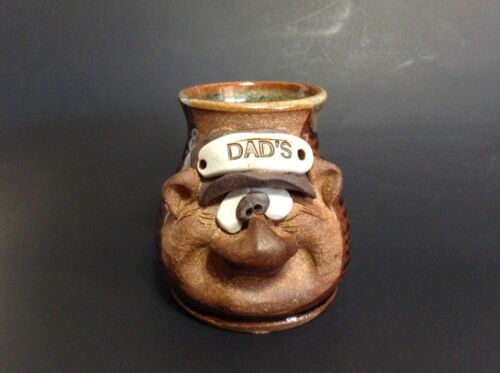 VTG Mahon Made Stoneware Dad's Coffee Face Mug 3D Folk Art Stein Signed Man