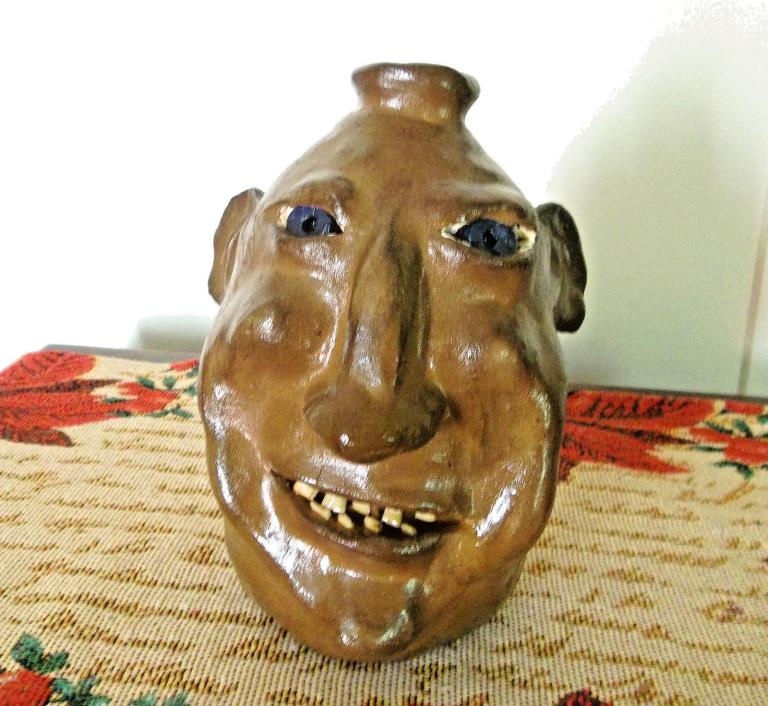 Southern Face Jug -hand dug carolina clay -  signed - Decorative Folk Art
