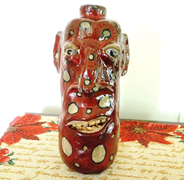 Southern Pottery Face Jug  Hand dug clay  Signed Southern Folk Art