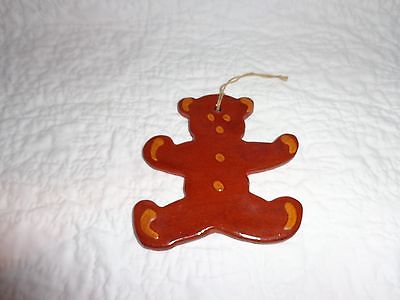 Foltz Redware Pottery Teddy Bear Christmas Ornament, 3-3/4