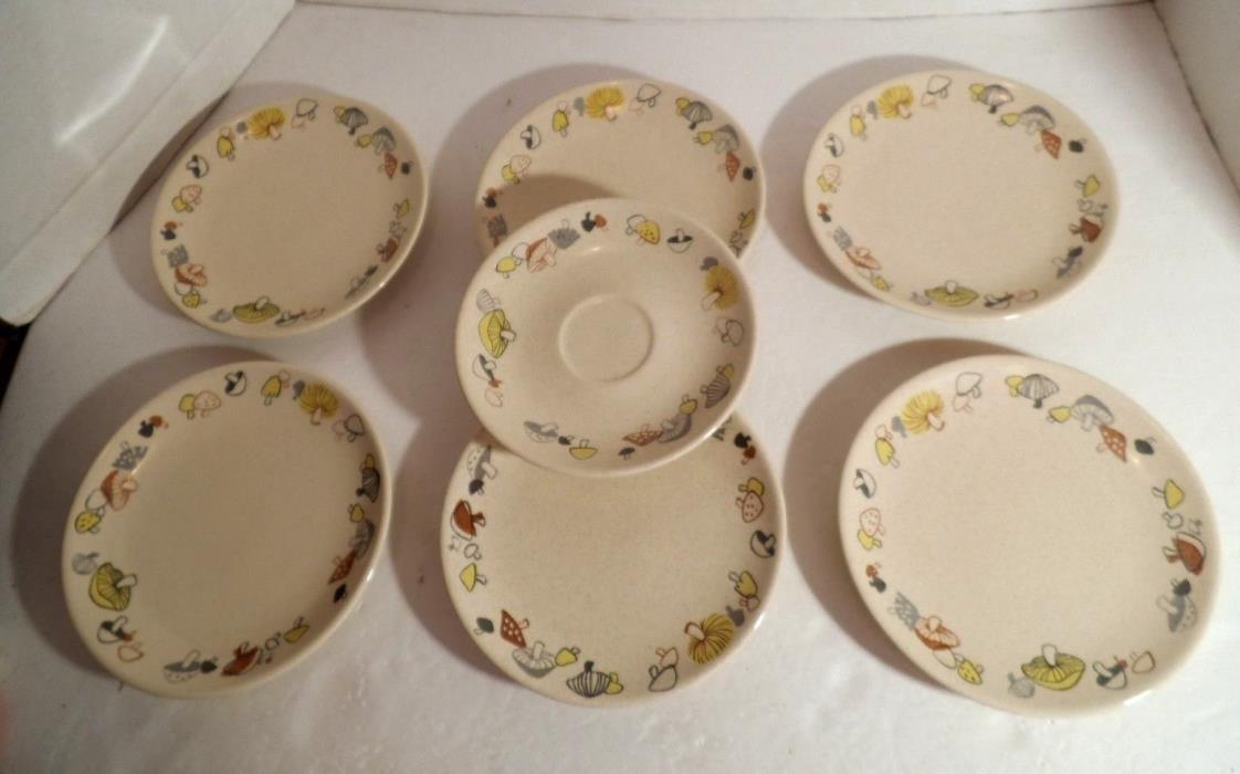 6 Vintage 50s Mid Century Franciscan Woodlore Mushroom Bread & Butter Plates +