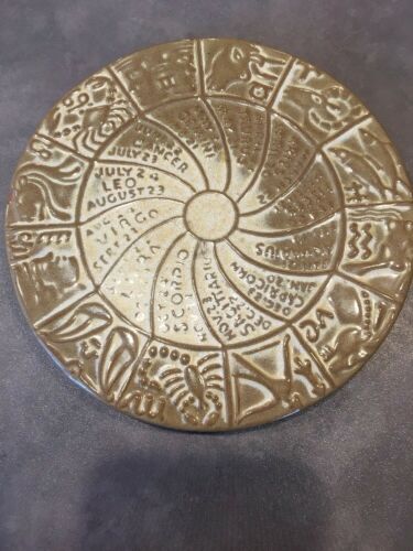 Frankoma Pottery Hot Plate Astrology Zodiac Stars Moon Sun Horoscope Dates Brown