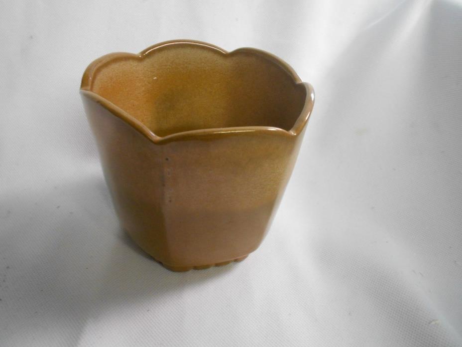 vintage brown sand tone Frankoma pottery scalloped flower pot / planter