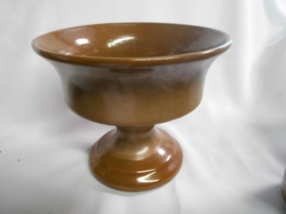 vintage brown sand tone Frankoma pottery pedestal flower pot / planter