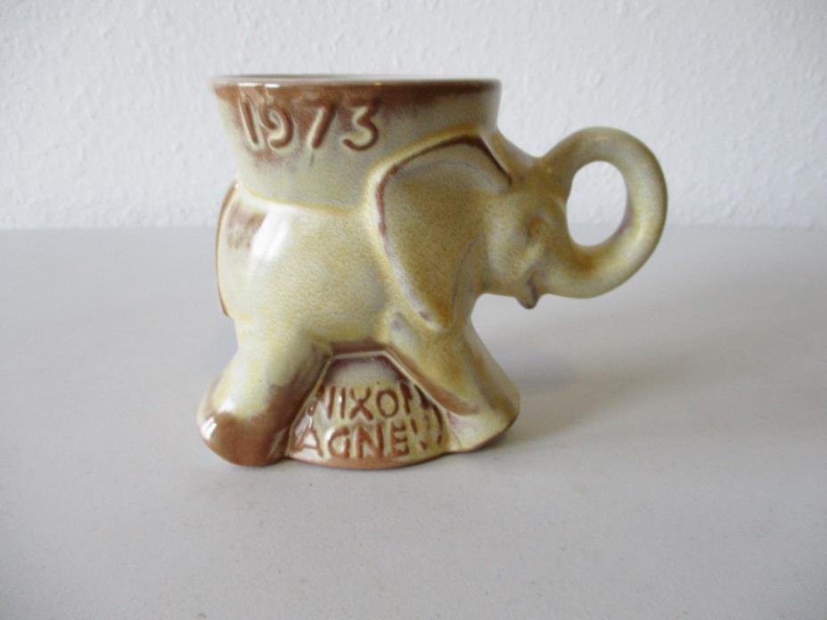 1973 Frankoma GOP Political Elephant Mug Desert Gold Nixon Agnew