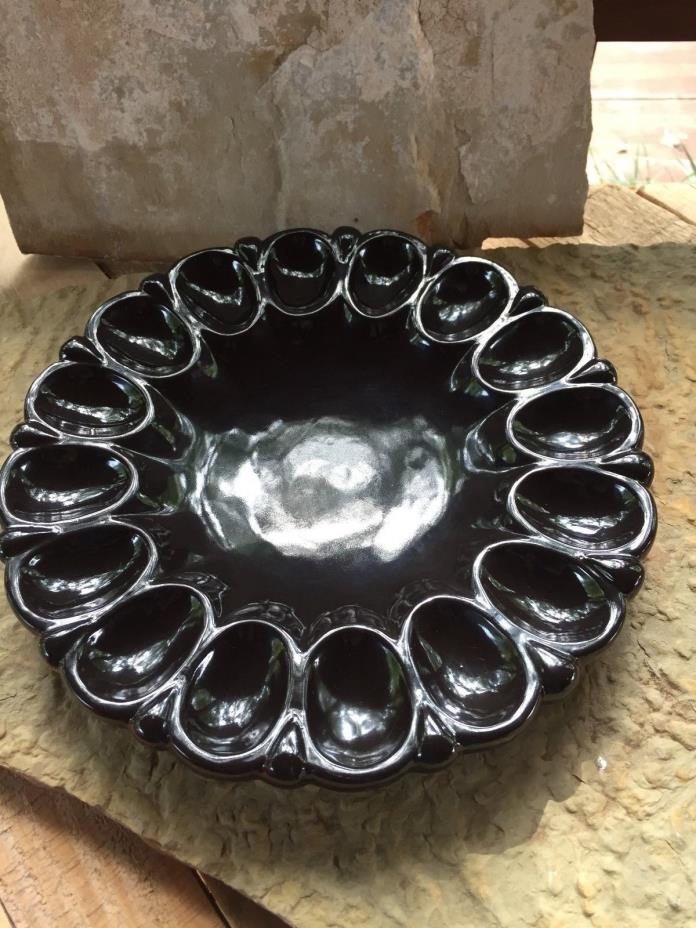Rare Frankoma Gloss Black Egg Plate/Platter #819 12