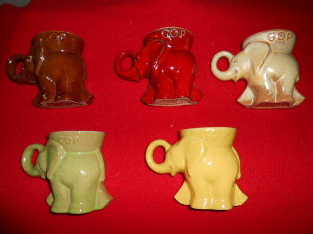 11 Piece Frankoma GOP Elephant Political Party Cup Mug Used Excellent Condition