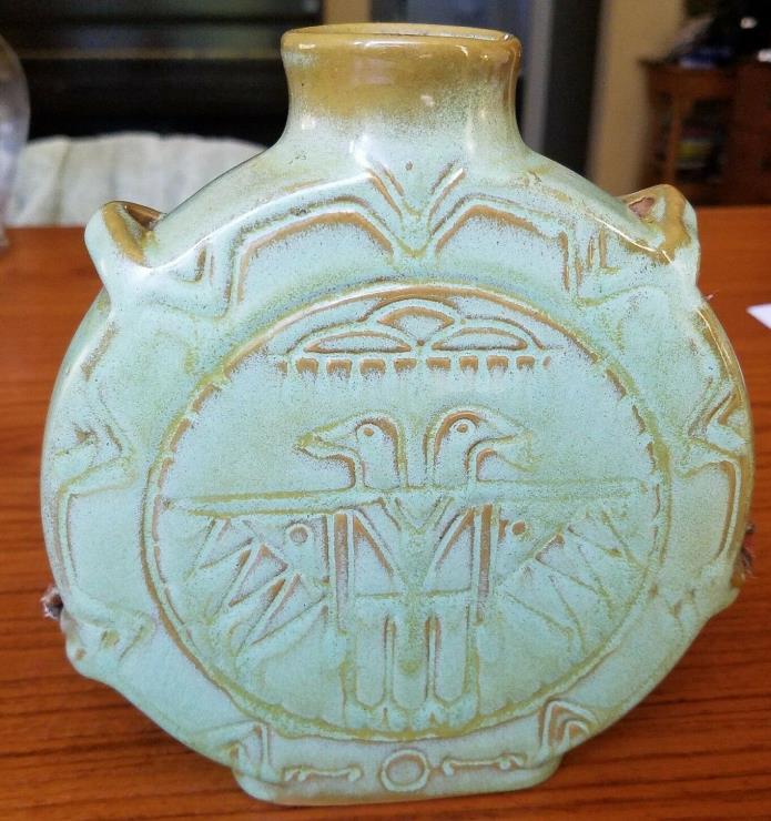 Frankoma Pottery Vintage Canteen #59 Thunderbird Mayan-Aztec 6 1/2