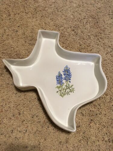 Frankoma Pottery State of Texas Shaped Dish Bluebonnets 11.5
