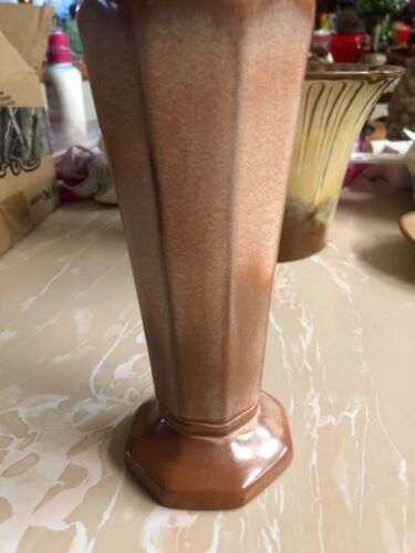 Frankoma ~ Brown Satin Almost 7” Tall Octagonal Pedestal Vase ~ #38