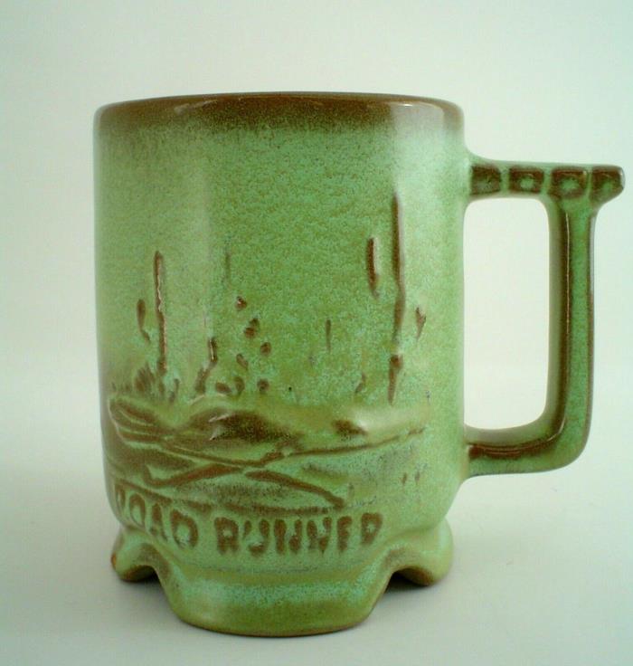 Vintage Roadrunner Coffee Mug Cup Frankoma Dessert Sage Green