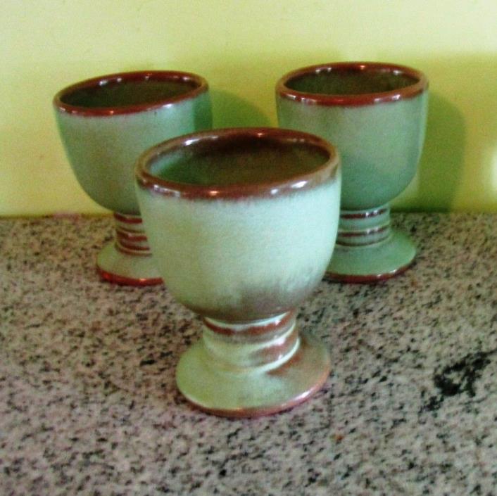 3 Lovely Frankoma Prairie Green Footed Goblets #26LC 4 1/4