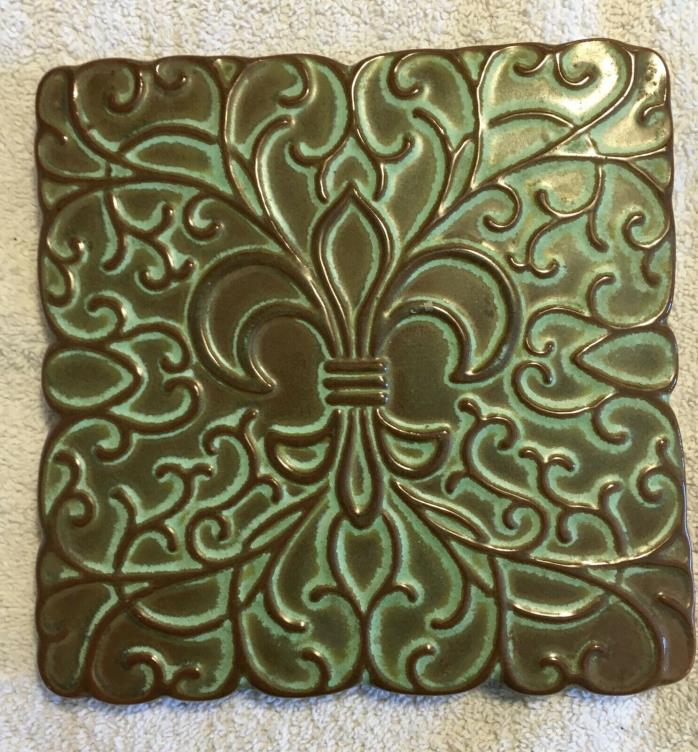 Frankoma Trivet 3TR 6x6-inch Green Brown Lazy Bones Pottery