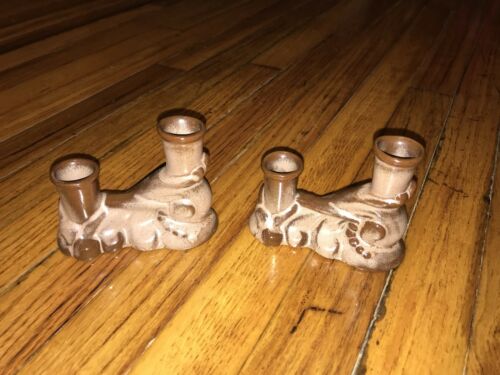 Frankoma 304 Brown Pottery Double Taper Candle Holder Lot Of Two