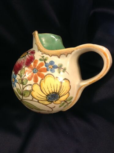 Vintage 2547 BERTINO ROYAL ZUIN HOLLAND GOUDA PITCHER Hand Painted Flowers 6x6