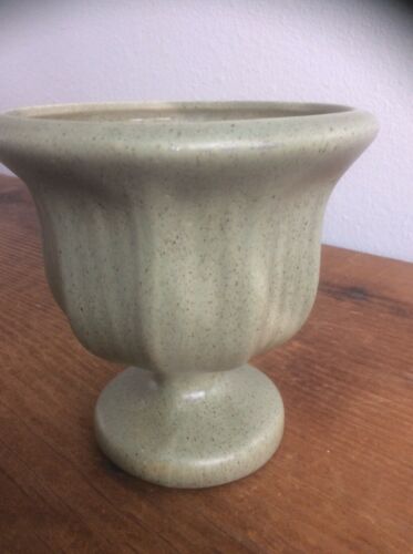 VINTAGE Haeger USA Sage Green Speckled Pedestal Ceramic Planter Vase