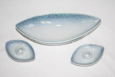 Royal Haeger USA Blue Sponge R-1745 / 46 Console Bowl & Candle Holders  #1801