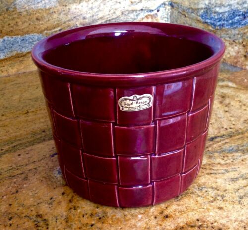 Vintage Royal Haeger Burgudny Glaze Basket Weave Ceramic Planter with Sticker