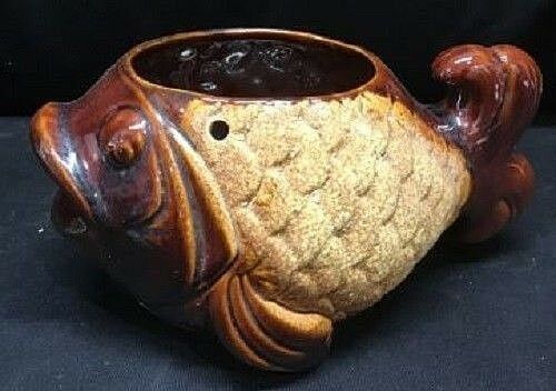 Vintage  Royal Haeger Brown Fish Open Mouth Plant Holder Planter