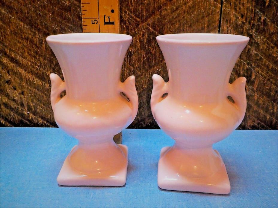 Vintage Haeger Pink Vases Matching Pink Pair Lovely 4.5