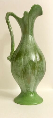 Antique Royal Haeger Dundee Ill Green Drip Ceramic Pottery Pitcher Vase Decor